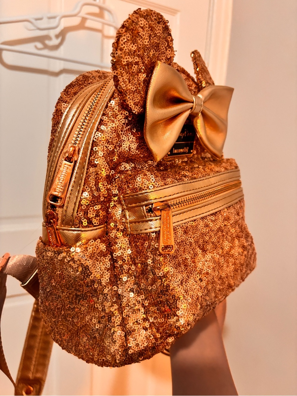 Loungefly Rose Gold Sequin Mini Backpack with Bow
